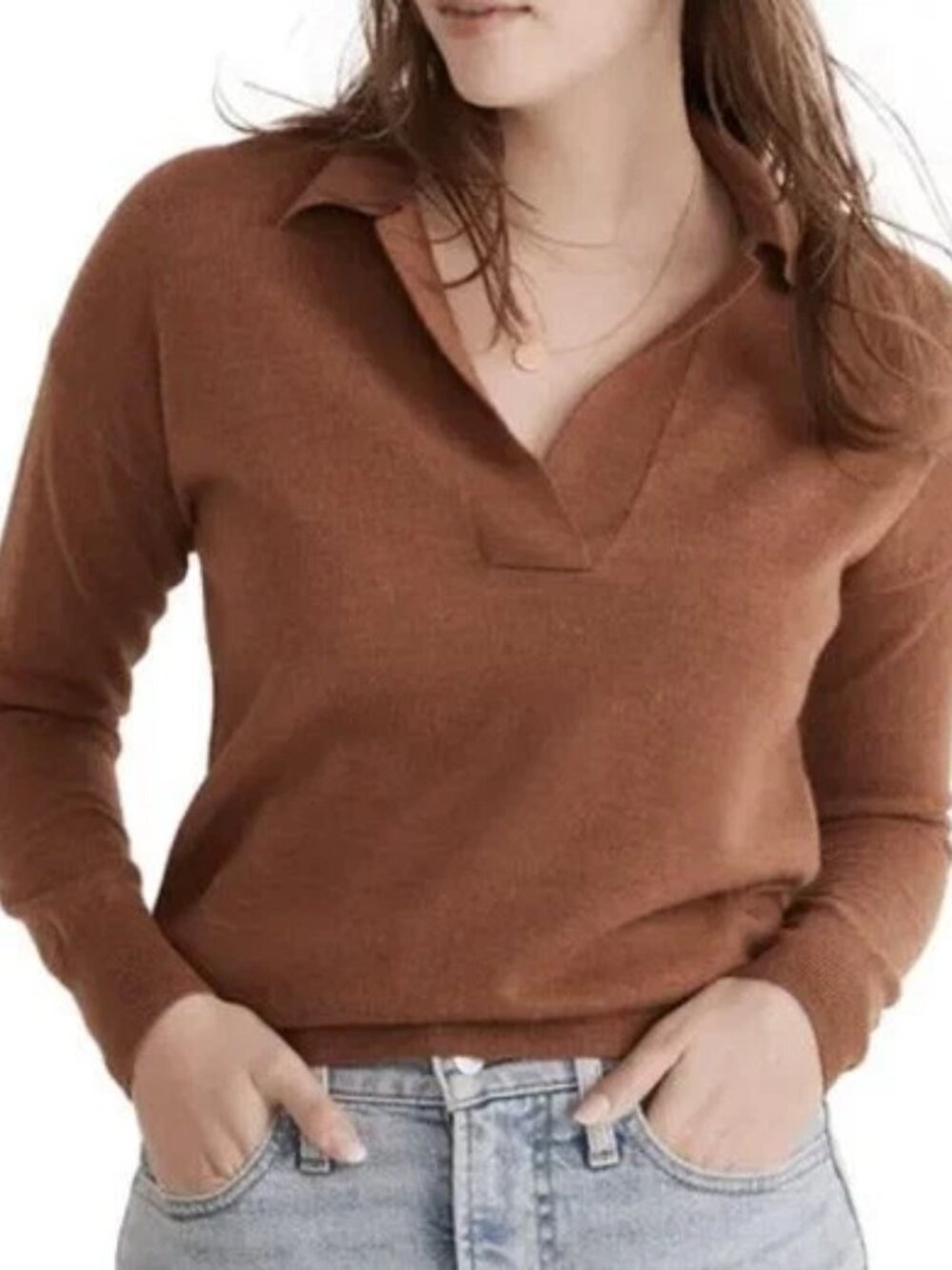 NWOT Madewell 100% Merino Wool Brown Polo Sweater Size L